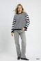 Umgee Ruffle Neck Stripe Sweater