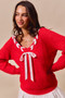 SO ME Satin Tape Braided Ribbon Tie V Neck Sweater