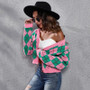 Color matching diamond jacquard knitting cardigan coat short sweater women loose women's clothing