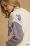 Umgee Flower Jacquard Striped Long Sleeve Sweater