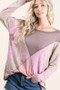 BiBi Thermal Waffle Color Block Top with Tie Dye