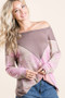 BiBi Thermal Waffle Color Block Top with Tie Dye