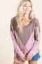 BiBi Thermal Waffle Color Block Top with Tie Dye