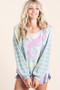 BiBi Tie Dye Terry Top with Wide Stripe Thermal Waffle