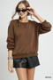 Umgee Round Neck Long Sleeve Fleece Sweatshirt