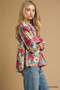 Umgee Mix Floral Peplum Blouse with Tie Neck