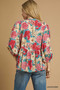 Umgee Mix Floral Peplum Blouse with Tie Neck