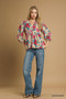 Umgee Mix Floral Peplum Blouse with Tie Neck