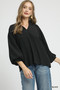 Umgee Textured V-Neck Blouse with Balloon Sleeves