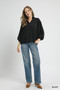 Umgee Textured V-Neck Blouse with Balloon Sleeves