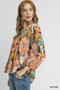 Umgee Multicolor Abstract Floral Print Blouse with Ruffle Neck