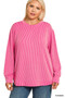 Zenana Full Size Raised Rib Round Neck Long Sleeve Top Plus Size