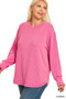 Zenana Full Size Raised Rib Round Neck Long Sleeve Top Plus Size