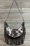Fame Cow Print Faux Leather Fringe Hobo Bag