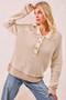 BiBi Half Button Ribbed Two Tone Sweater