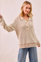 BiBi Half Button Ribbed Two Tone Sweater
