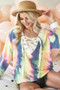 BiBi Tie Dye Deep V-Neck Top with Lace Up Front