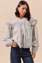 SO ME Floral Cotton Print Ruffled Long Sleeve Blouse