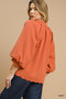 Umgee Textured Notched Balloon Sleeve Blouse with Scalloped Hem