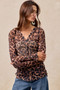 BiBi Leopard Printed Mesh Shirt With Button Up V Neck