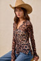 BiBi Leopard Printed Mesh Shirt With Button Up V Neck