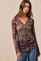 BiBi Leopard Printed Mesh Shirt With Button Up V Neck