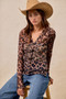 BiBi Leopard Printed Mesh Shirt With Button Up V Neck