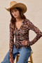 BiBi Leopard Printed Mesh Shirt With Button Up V Neck