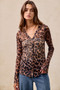 BiBi Leopard Printed Mesh Shirt With Button Up V Neck