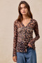 BiBi Leopard Printed Mesh Shirt With Button Up V Neck