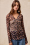 BiBi Leopard Printed Mesh Shirt With Button Up V Neck