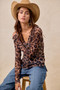 BiBi Leopard Printed Mesh Shirt With Button Up V Neck