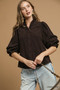 Umgee Corduroy Ruffle Shirt with Long Puff Sleeves