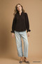 Umgee Corduroy Ruffle Shirt with Long Puff Sleeves