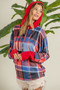 BiBi Plaid Mirr Brushed Rib Contrast Thumb Open Hoodie