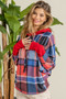 BiBi Plaid Mirr Brushed Rib Contrast Thumb Open Hoodie