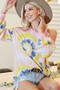 BiBi Tie Dye Print Terry Top with Cold Shoulder Detail