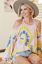 BiBi Tie Dye Print Terry Top with Cold Shoulder Detail
