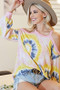 BiBi Tie Dye Print Terry Top with Cold Shoulder Detail