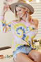 BiBi Tie Dye Print Terry Top with Cold Shoulder Detail