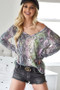 BiBi Snakeskin Print Low Gauge Hacci V Neck Top