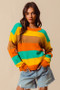 SO ME Multi Color Stripe Sweater with Ribbed Detail