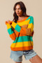SO ME Multi Color Stripe Sweater with Ribbed Detail