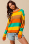 SO ME Multi Color Stripe Sweater with Ribbed Detail