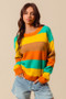 SO ME Multi Color Stripe Sweater with Ribbed Detail