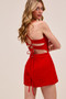 SO ME Fitted Open Back Game Day Romper with Lace Up Deta