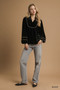Umgee Velvet Long Sleeve Blouse with Contrast Trim