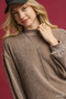 Umgee Velour Crewneck Balloon Sleeve Sweatshirt