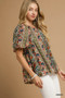 Umgee Boho Floral Stripe Puff Sleeve Blouse