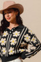 SO ME Floral Stripe Polo Collar Sweater